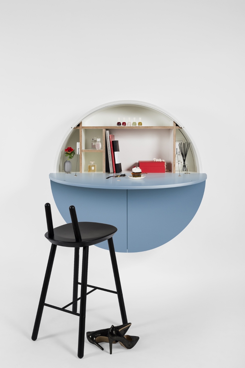 Wandsekretär Multifunctional Pill - Schreibtisch für Home-Office blau weiß