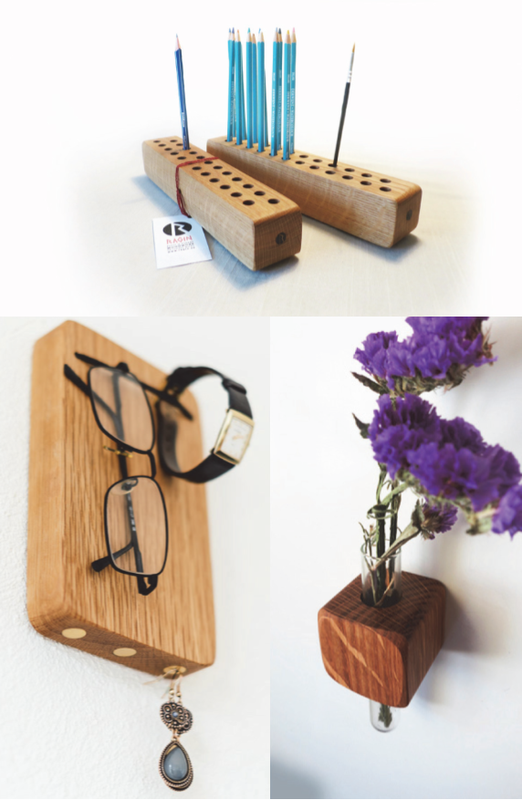 Stiftehalter, Kühlschrankvase, Brillenhalter aus Eichenholz