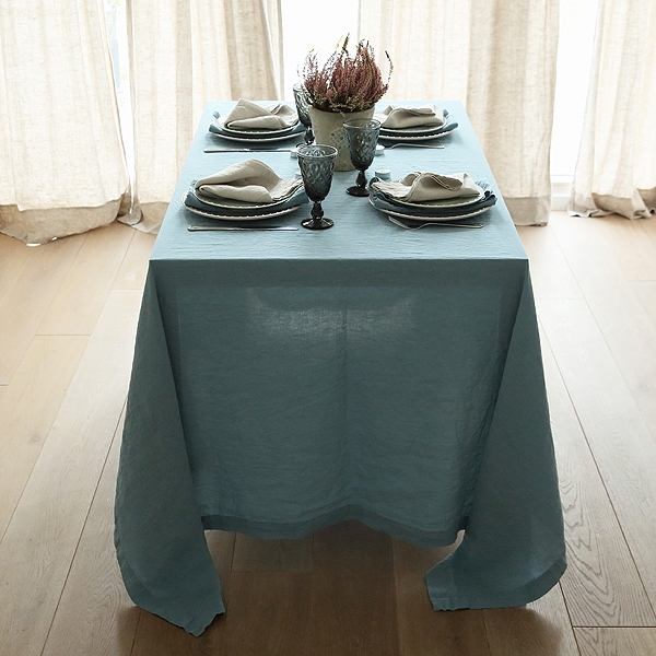 Tischdecken aus Leinen blau