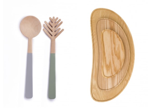 Salatbesteck & Tablett Holz ausgefallenes Design