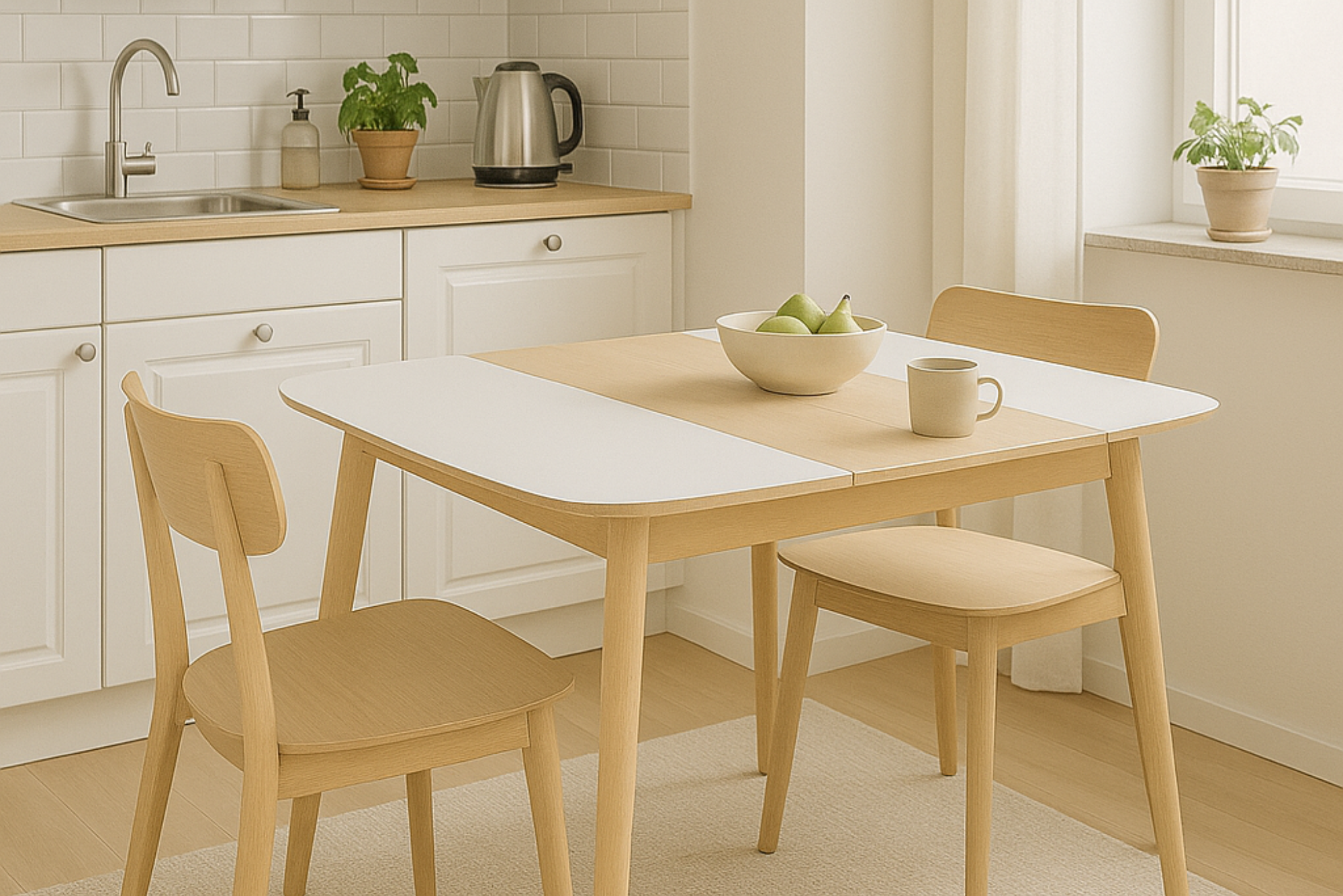 Kleine Räume einrichten - ausziehbarer Esstisch Holz skandinavisches Design