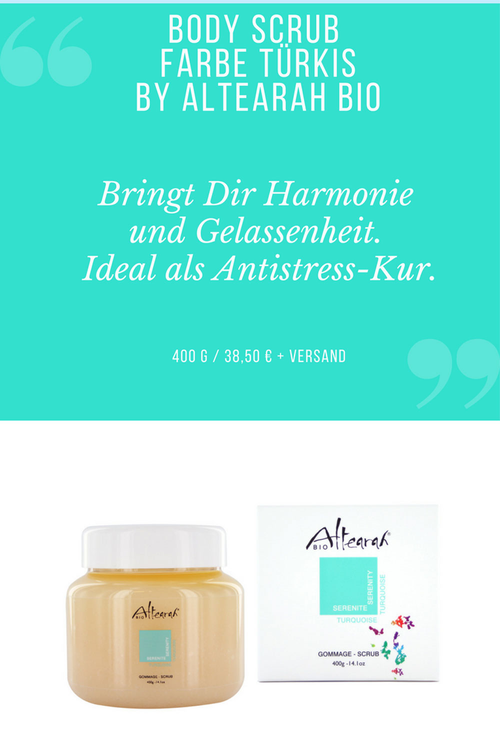 Körperpeeling Türksi befreit den Kopf und du wirst gelassener. Das Antistress-Mittel mit biologischen ätherischen Ölen.