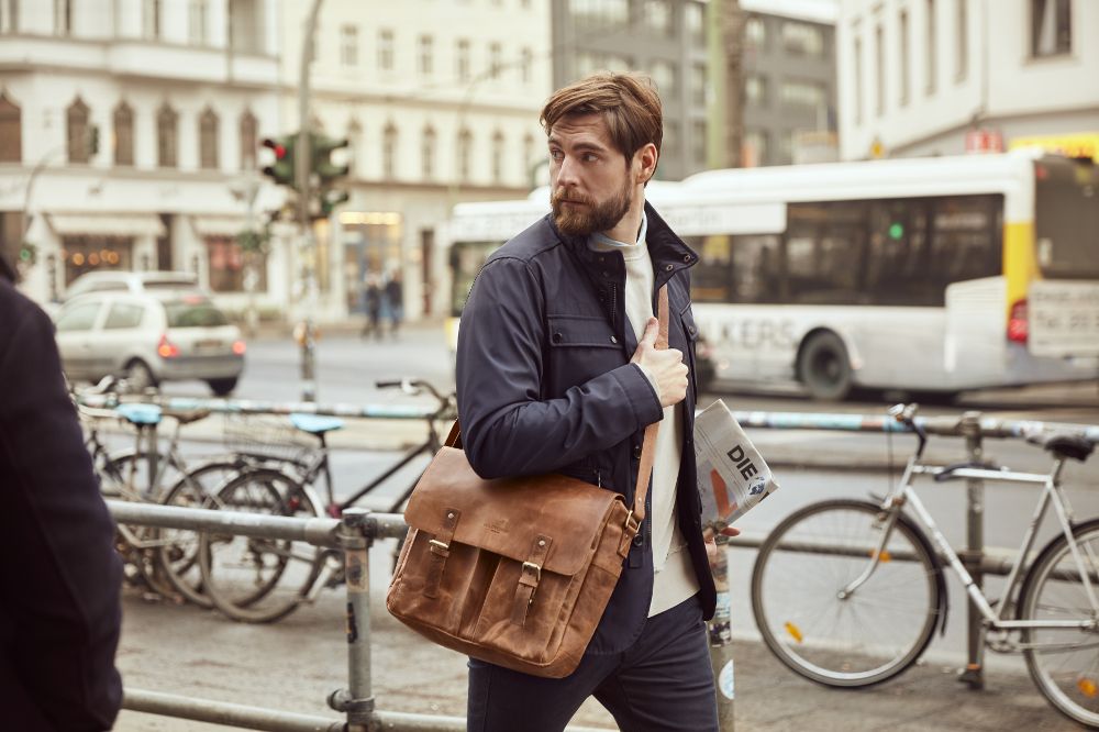 Messenger Bag Umhängetasche aus Leder für Herren und Damen